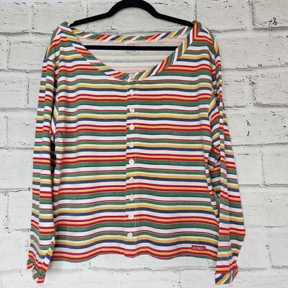 Bongo Vintage Striped Y2K Pullover Shirt Womens Large 90's Multicolor Stripes